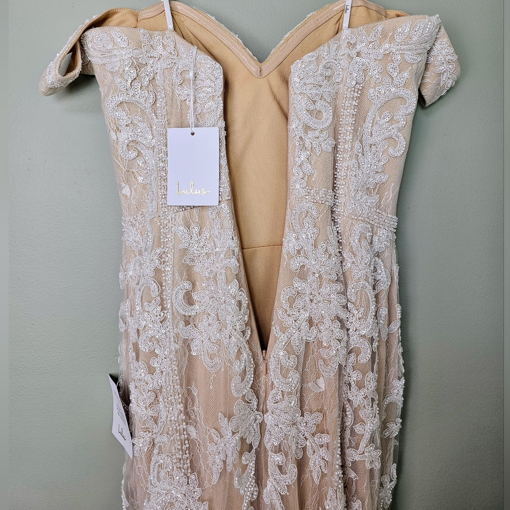 Lulu's Off-Shoulder Lace Wedding Dress - Cream - Picture 10 of 15